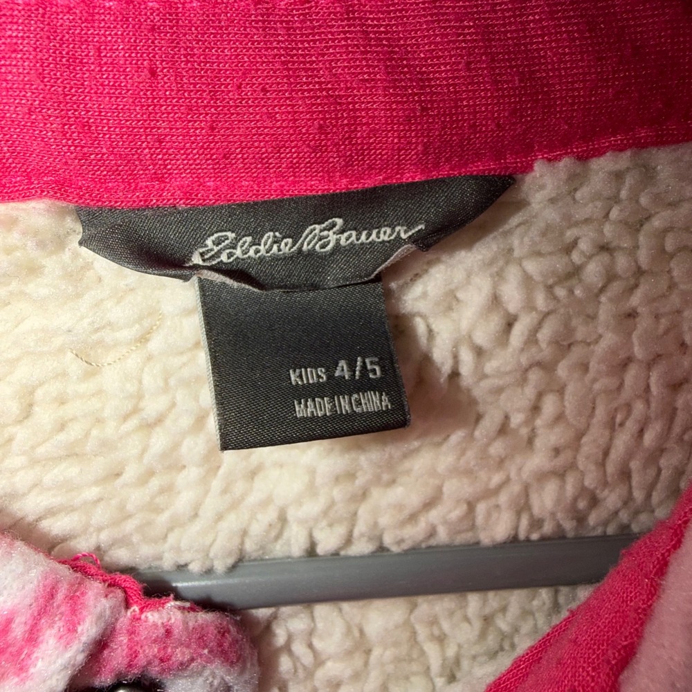 Eddie Bauer Girls Sherpa Lined Plaid Jacket Size 4/5 Pink Fleece Shacket - Picture 2 of 5